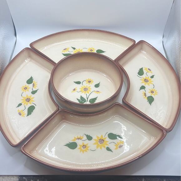 Vtg Brock of California Sunflower Pattern Lazy Susan Set - Picture 1 of 6